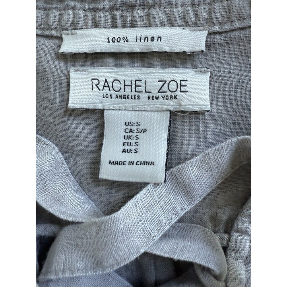 Rachel Zoe 100% Linen Sleeveless Dress Size S Gray Lace-Up V-Neck Boho Tunic - Picture 3 of 10